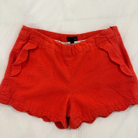 Cynthia Rowley Red Linen Blend Scalloped Hem Shorts Women’s Size 10  Lined, Side - Picture 1 of 15